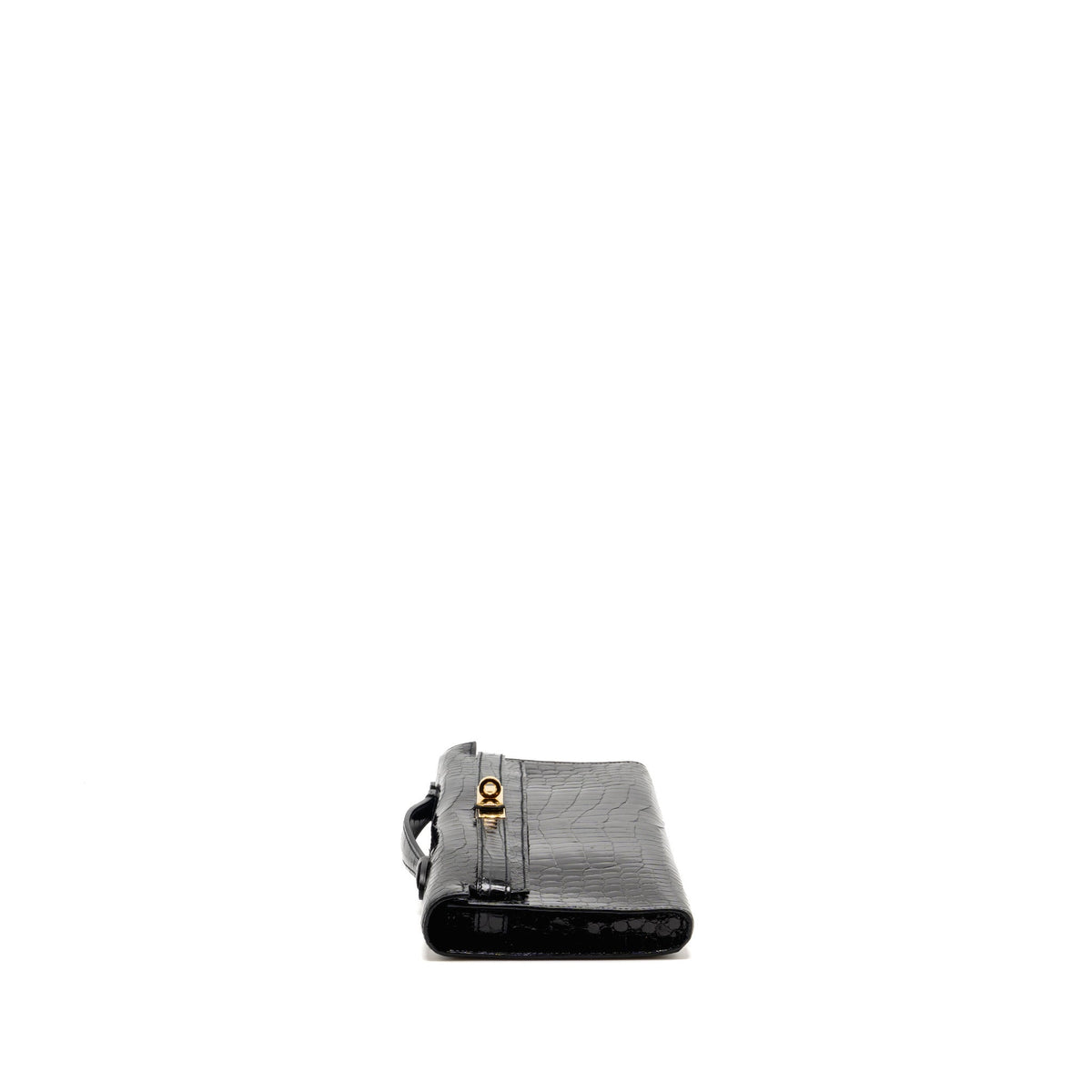 Hermes Kelly Cut Clutch Shiny CROCODILE POROSUS BLACK GHW