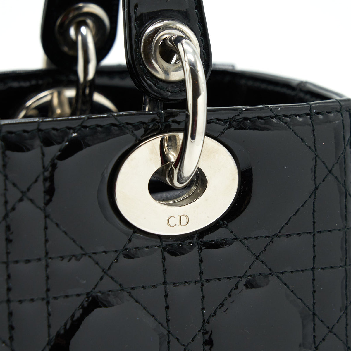 DIOR MEDIUM LADY DIOR PATENT LEATHER BLACK SHW