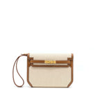 HERMES POCHETTE KELLY DEPECHES 25 CANVAS AND BARENIA, ECRU/ BEIGE / FAUVE GHW
