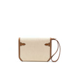 HERMES POCHETTE KELLY DEPECHES 25 CANVAS/BARENIA ECRU BEIGE/FAUVE GHW