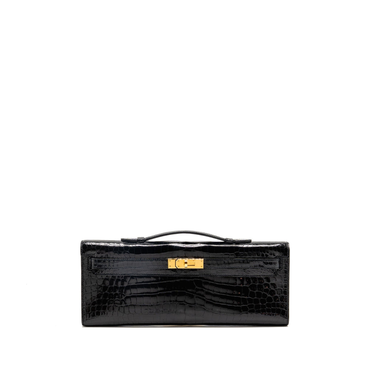 Hermes Kelly Cut Clutch Shiny CROCODILE POROSUS BLACK GHW