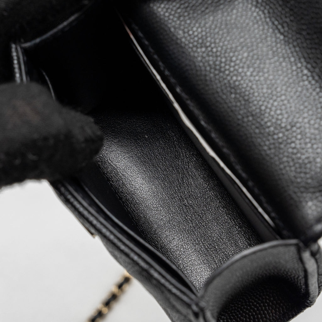 CHANEL TOP HANDLE MINI FLAP BAG CAVIAR BLACK LGHW (MICROCHIP)