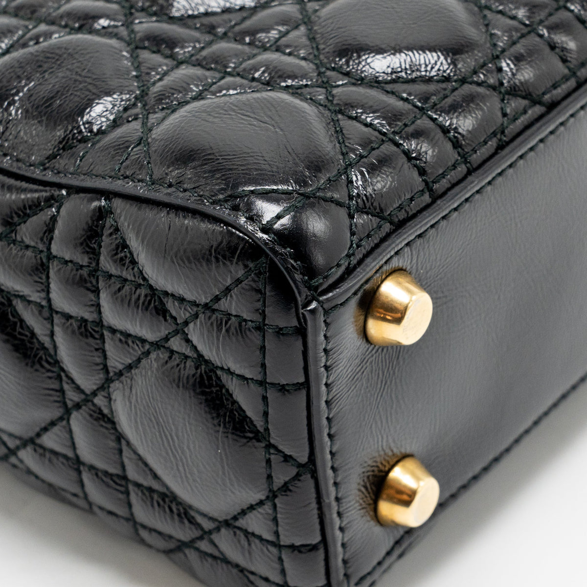 Dior small lady dior crinkled patent calfskin black ruthenium gold hardware