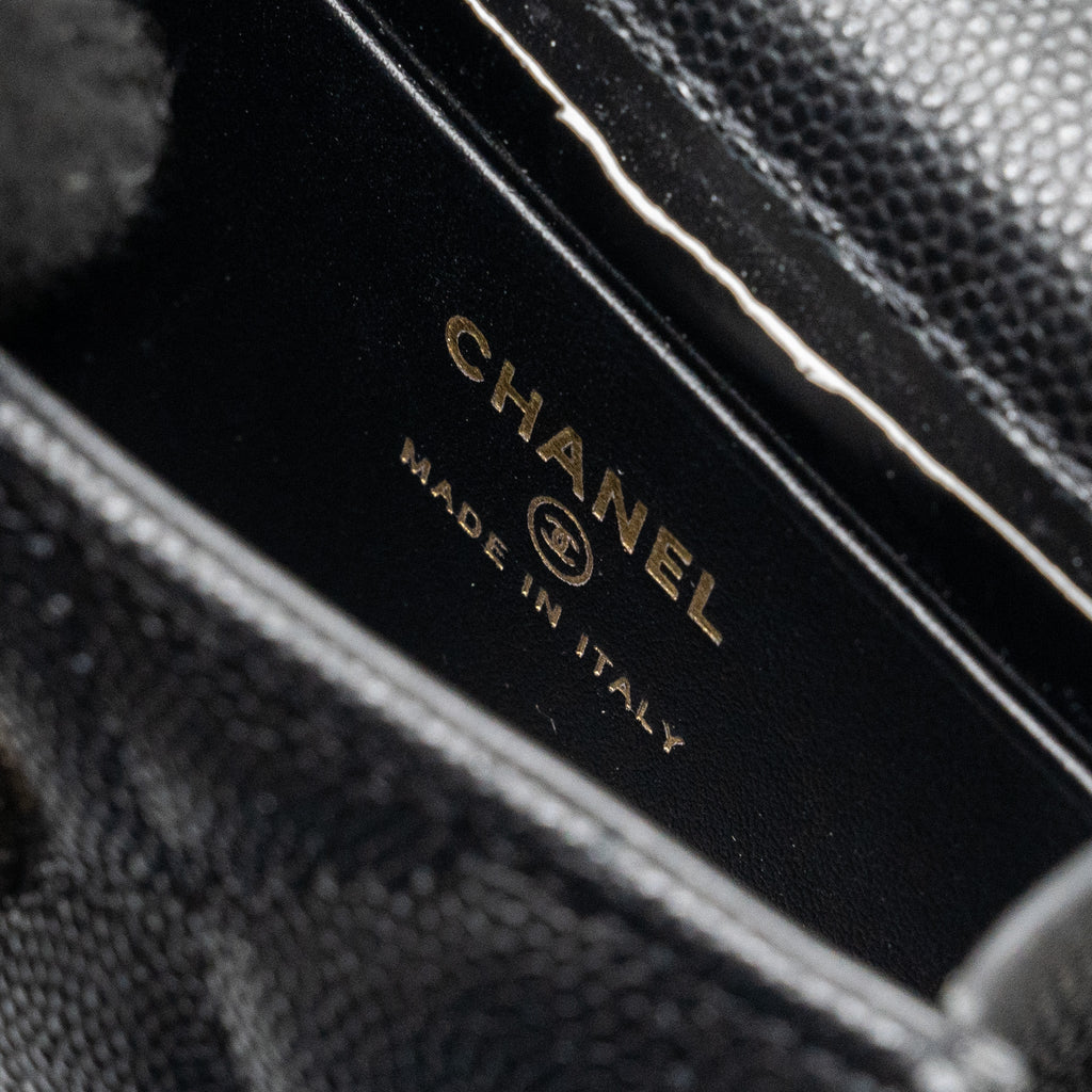 CHANEL TOP HANDLE MINI FLAP BAG CAVIAR BLACK LGHW (MICROCHIP)