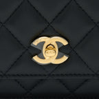 CHANEL PEARL CRUSH WALLET ON CHAIN LAMBSKIN BLACK BRUSHED GHW (MICROCHIP)
