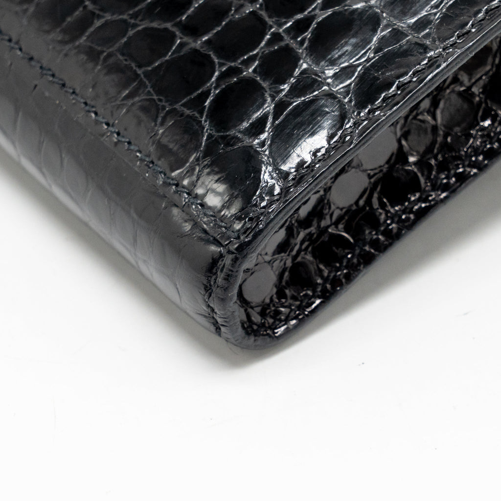Hermes Kelly Cut Clutch Shiny CROCODILE POROSUS BLACK GHW