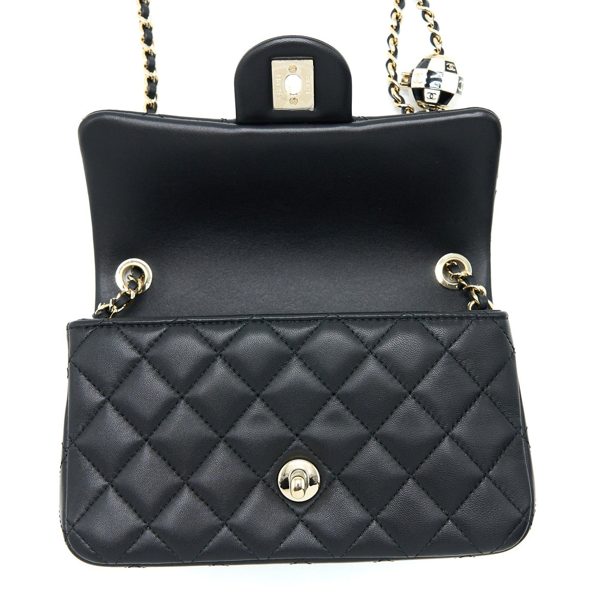 CHANEL 23C PEARL CRUSH MINI RECTANGULAR LAMBSKIN BLACK LGHW (MICROCHIP)