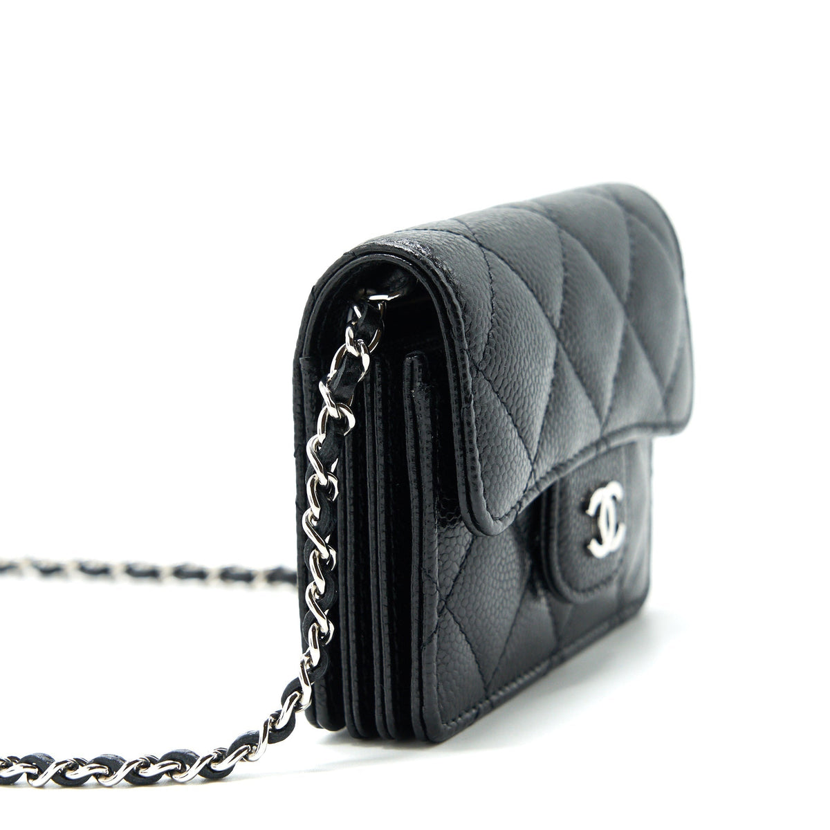 CHANEL CARD HOLDER WITH CHAIN BLACK CAVIAR SHW