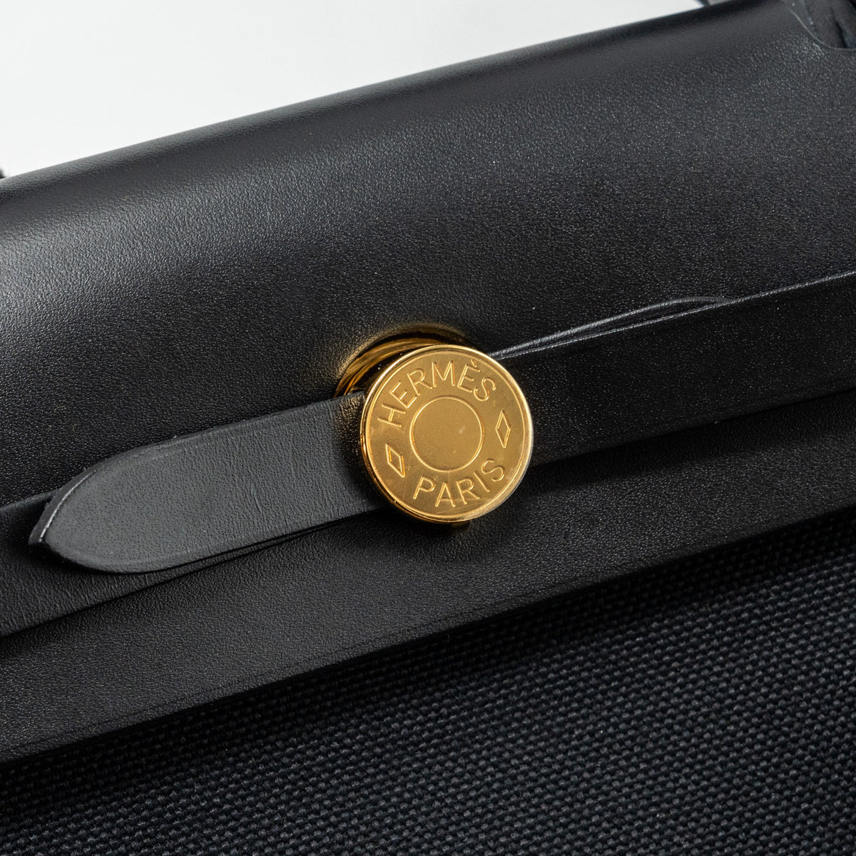 HERMES HERBAG 31 ZIP BAG CANVAS/ HUNTER BLACK GHW