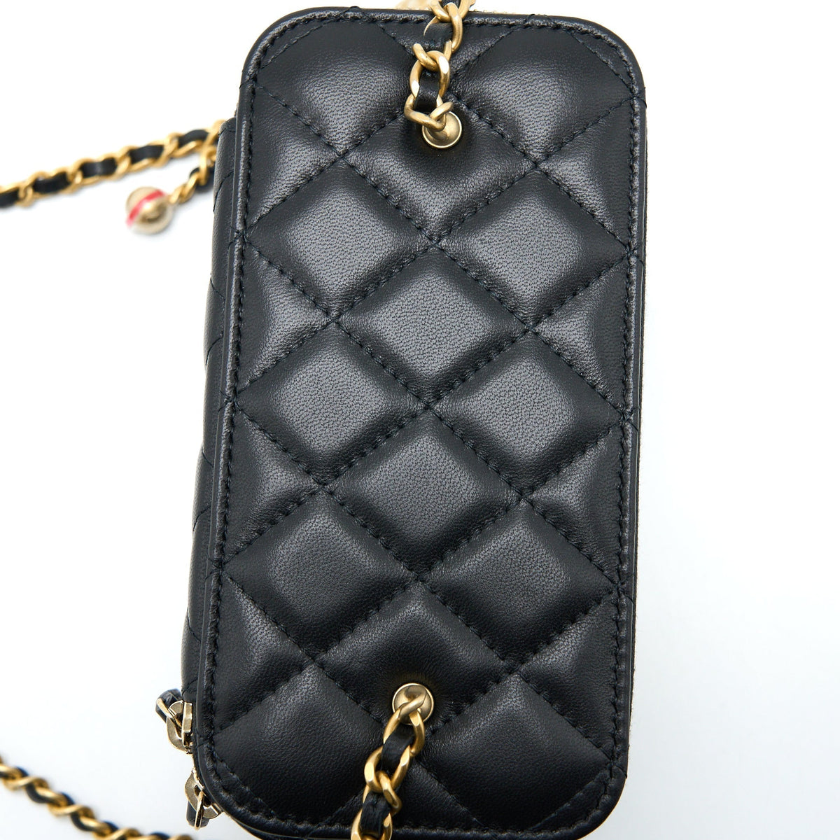 CHANEL PEARL CRUSH LONG VANITY LAMBSKIN BLACK BRUSHED GHW(MICROCHIP)