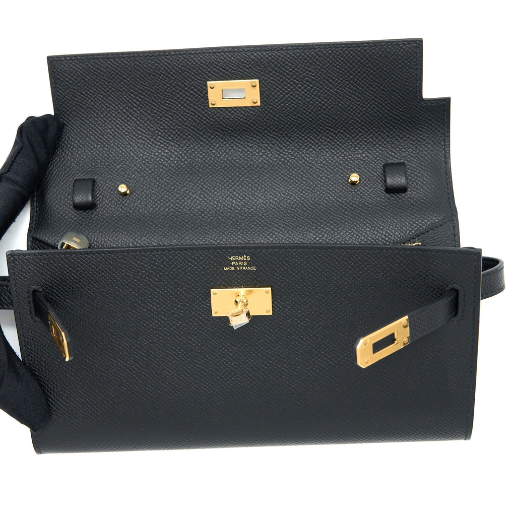 HERMES CLASSIC KELLY TO GO EPSOM BLACK GHW