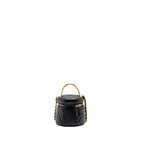 Chanel enamel top handle mini round vanity with chain lambskin black GHW (microchip)