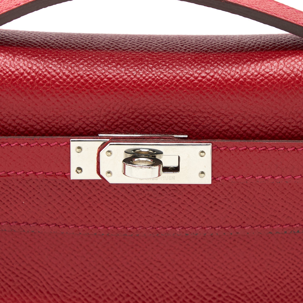 Hermes Kelly Pochette Epsom Q5 Rouge Casaque SHW