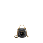 Chanel enamel top handle mini round vanity with chain lambskin black GHW (microchip)