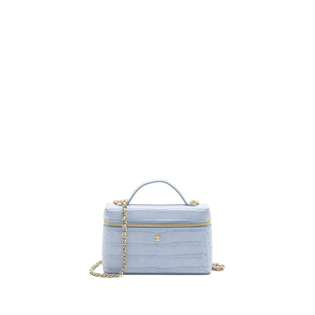 Chanel slim vanity with chain crocodile embossed calfskin light blue GHW (microchip)