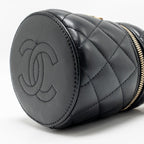 Chanel enamel top handle mini round vanity with chain lambskin black GHW (microchip)