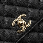 CHANEL MEDIUM COCO HANDLE LIZARD EMBOSSED HANDLE CAVIAR BLACK LGHW (MICROCHIP)