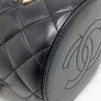 Chanel enamel top handle mini round vanity with chain lambskin black GHW (microchip)