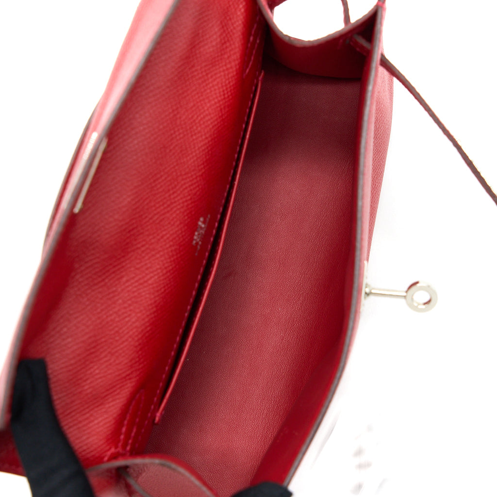 Hermes Kelly Pochette Epsom Q5 Rouge Casaque SHW