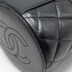 Chanel enamel top handle mini round vanity with chain lambskin black GHW (microchip)