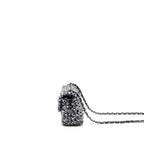 Chanel classic mini rectangular flap bag tweed/flower sequins navy/multicolour SHW (microchip)
