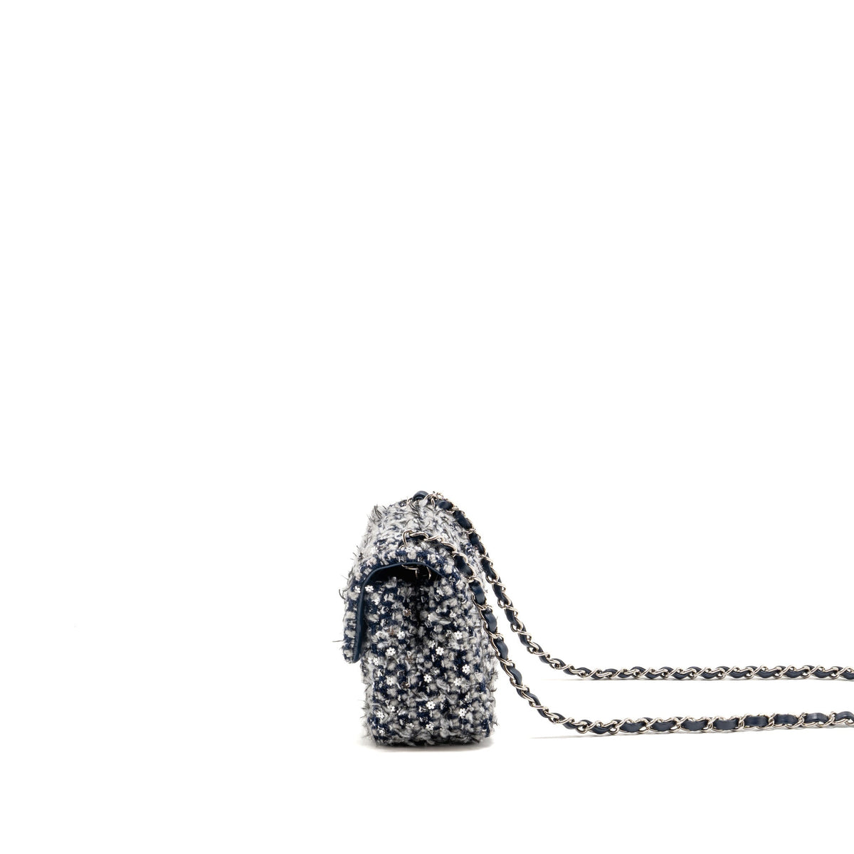 Chanel classic mini rectangular flap bag tweed/flower sequins navy/multicolour SHW (microchip)