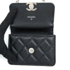 CHANEL DETAILED TOP HANDLE MINI FLAP BAG WITH CHAIN CAVIAR BLACK SHW
