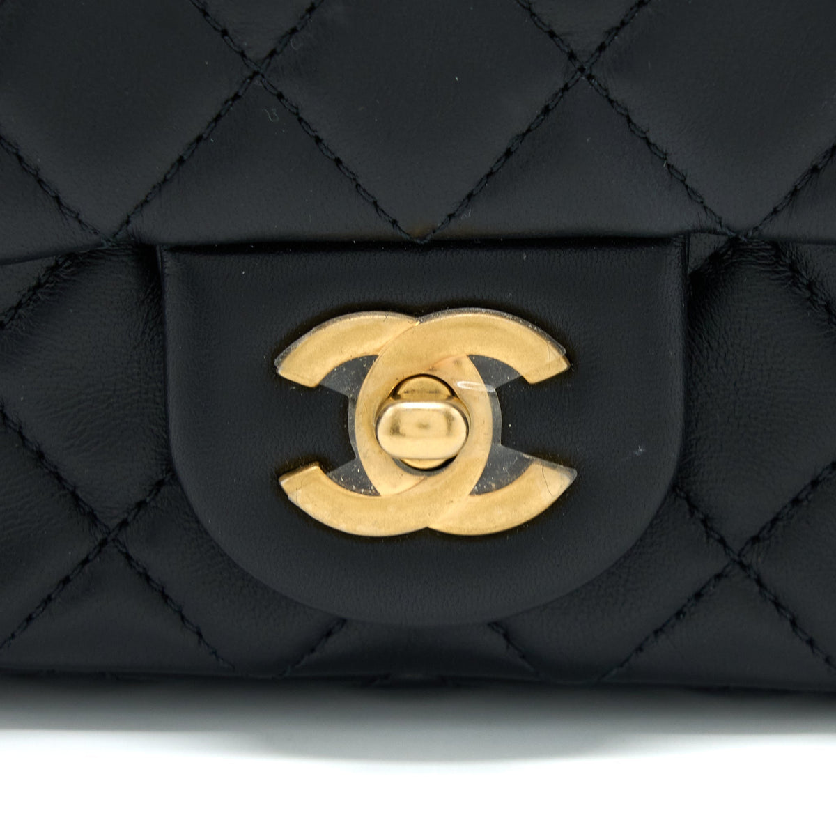 CHANEL PEARL CRUSH MINI RECTANGULAR FLAP BAG LAMBSKIN BLACK GHW