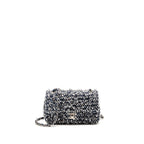 Chanel classic mini rectangular flap bag tweed/flower sequins navy/multicolour SHW (microchip)