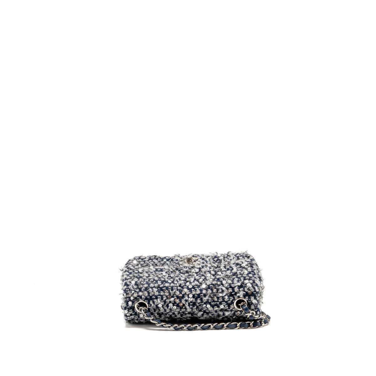 Chanel classic mini rectangular flap bag tweed/flower sequins navy/multicolour SHW (microchip)