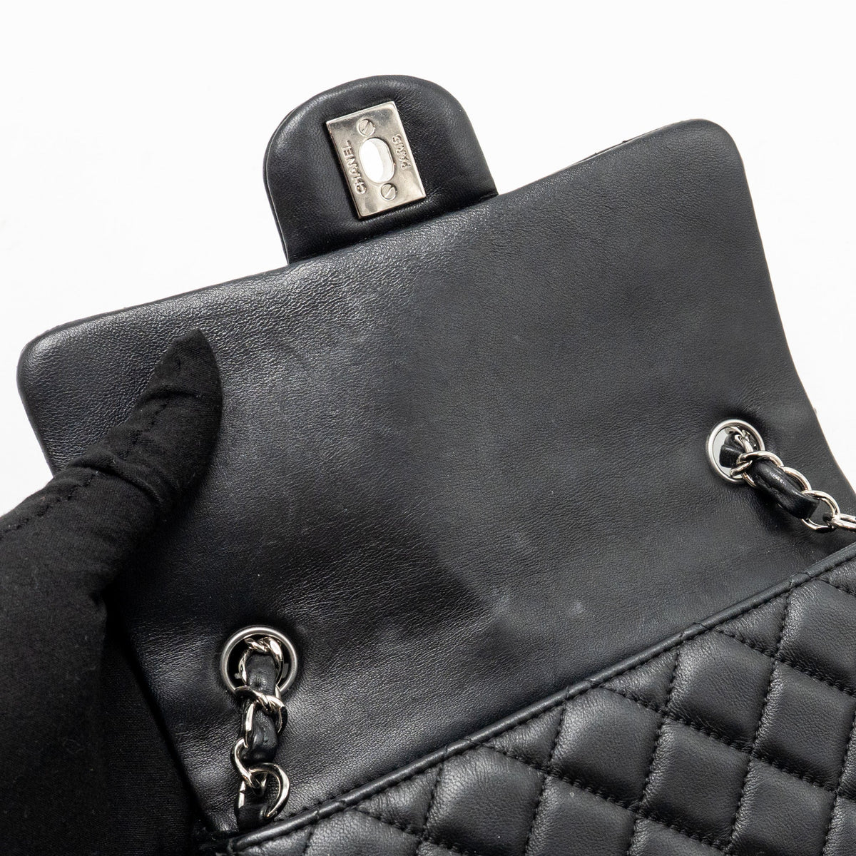 CHANEL MINI RECTANGULAR FLAP BAG LAMBSKIN BLACK SHW