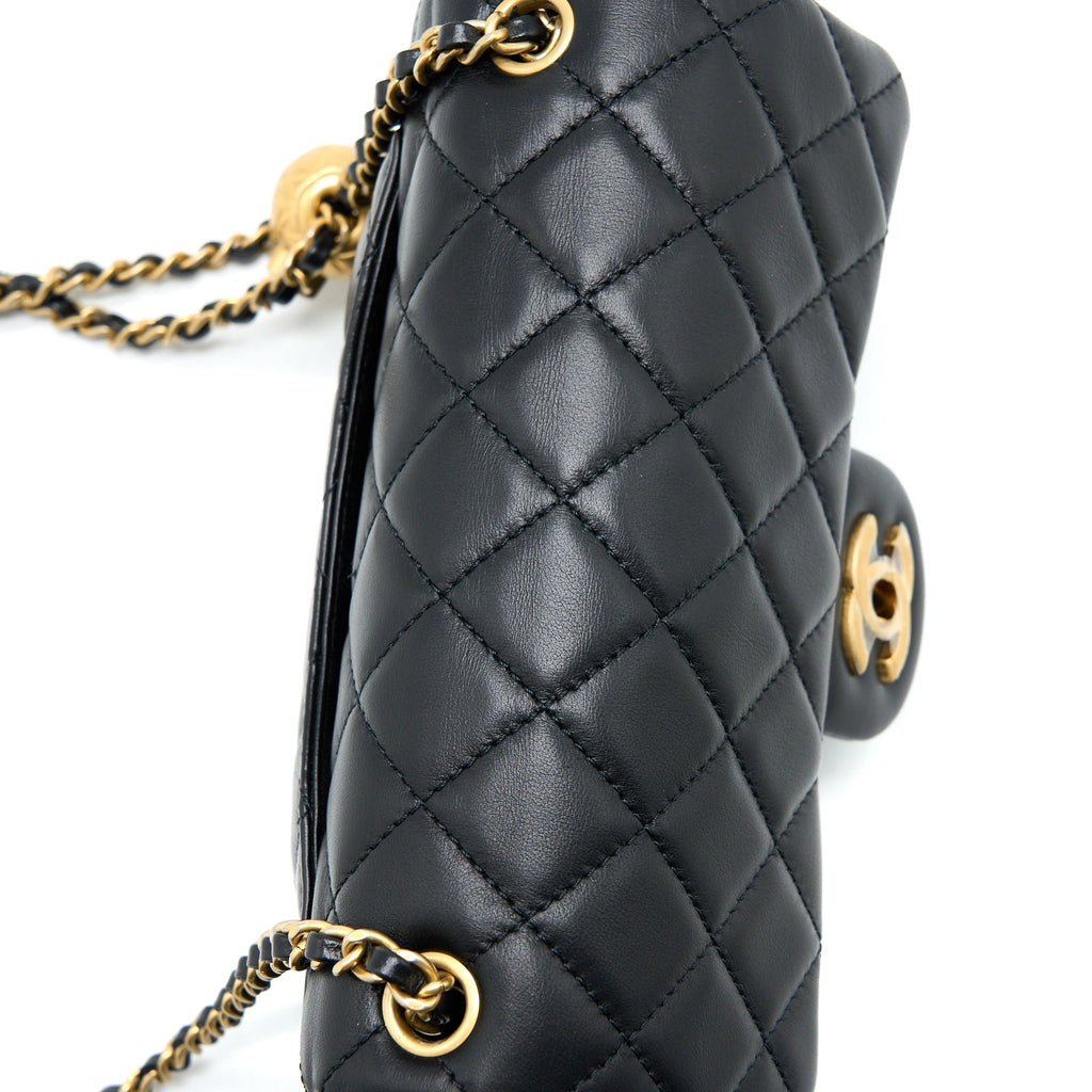 CHANEL PEARL CRUSH MINI RECTANGULAR FLAP BAG LAMBSKIN BLACK GHW