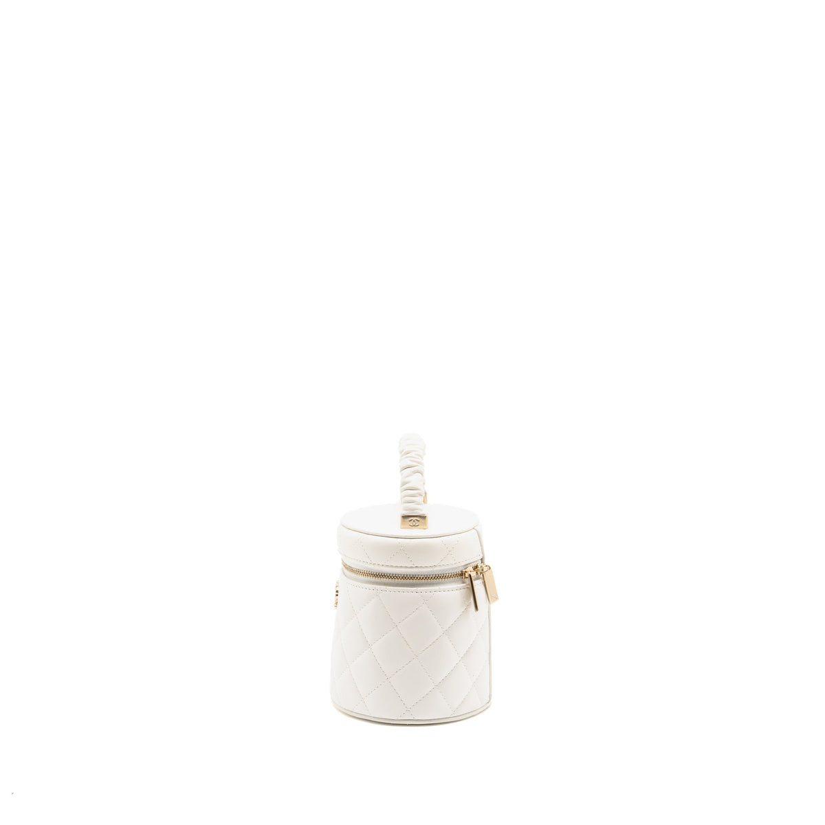 Chanel Ruched Top Handle Vanity Case Lambskin White LGHW