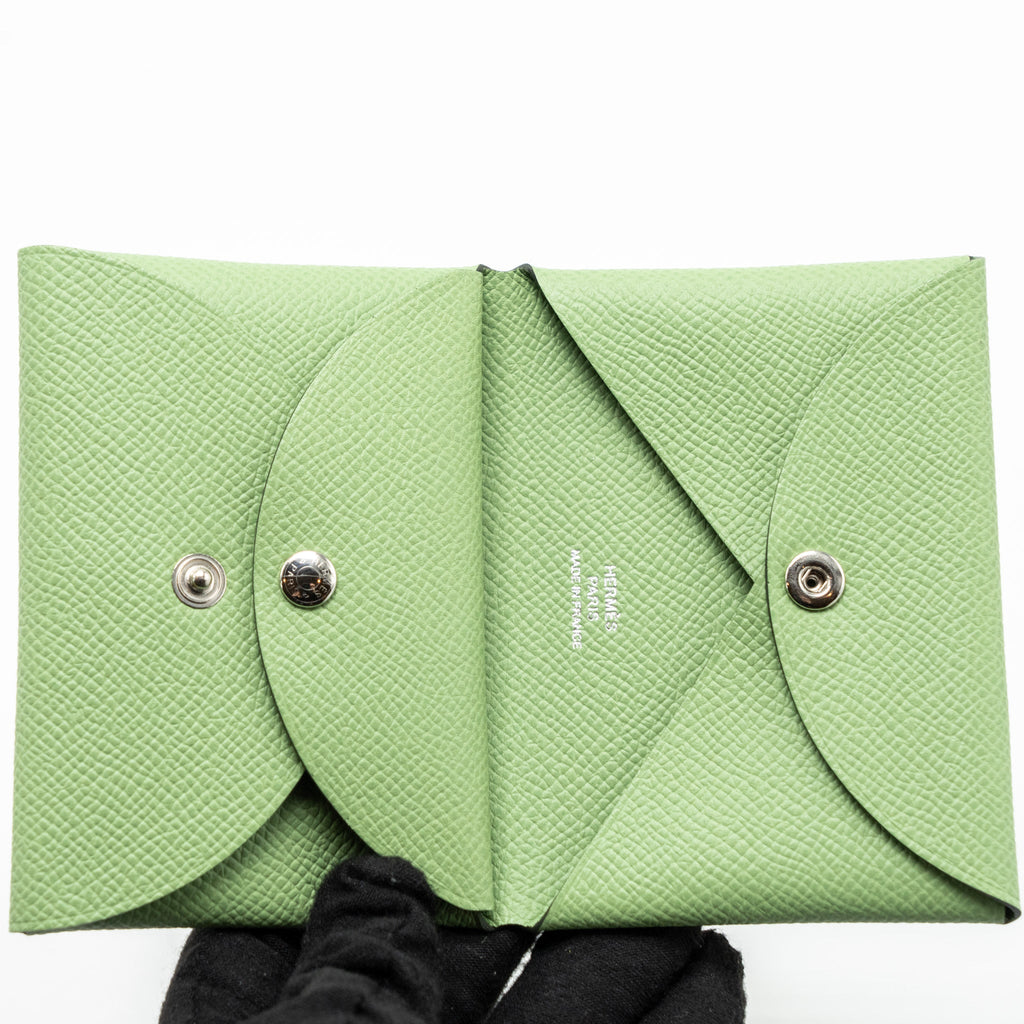 Hermes Calvi card holder epsom vert criquet SHW