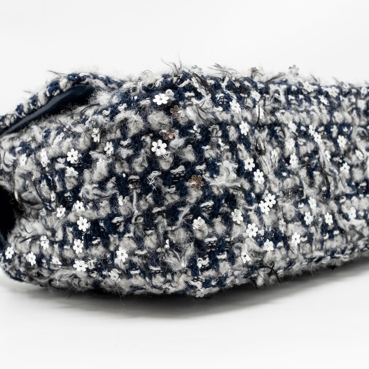 Chanel classic mini rectangular flap bag tweed/flower sequins navy/multicolour SHW (microchip)