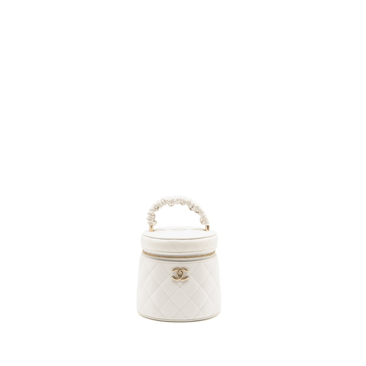 Chanel Ruched Top Handle Vanity Case Lambskin White LGHW
