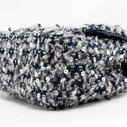 Chanel classic mini rectangular flap bag tweed/flower sequins navy/multicolour SHW (microchip)