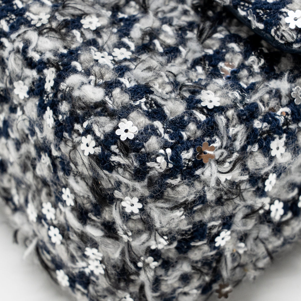 Chanel classic mini rectangular flap bag tweed/flower sequins navy/multicolour SHW (microchip)