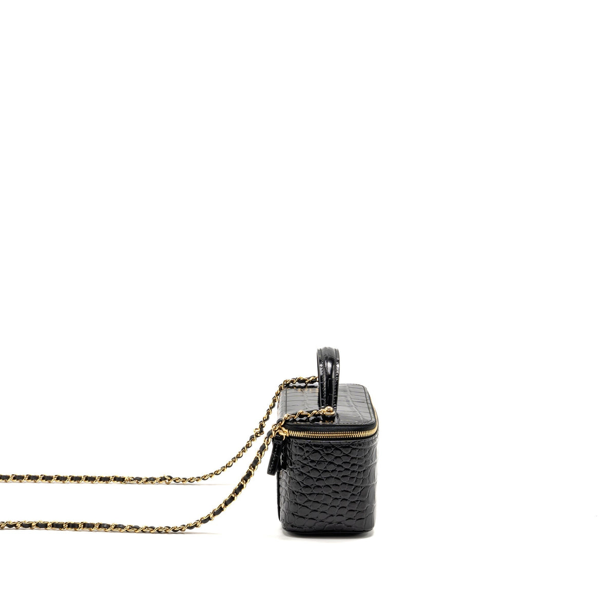 Chanel Top Handle Long Vanity Crocodile Embossed Calfskin Black GHW (Microchip)