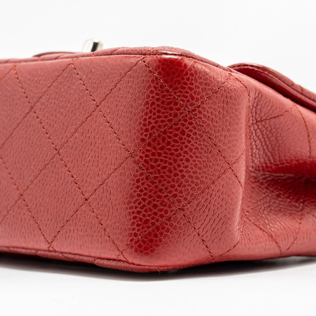 CHANEL MINI SQUARE FLAP BAG CAVIAR RED SHW