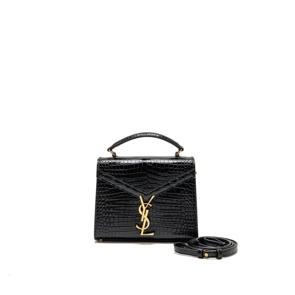 Saint Laurent/YSL Mini Cassandra Top Handle Bag Croc-Embossed Calfskin Black GHW