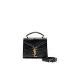 Saint Laurent/YSL Mini Cassandra Top Handle Bag Croc-Embossed Calfskin Black GHW