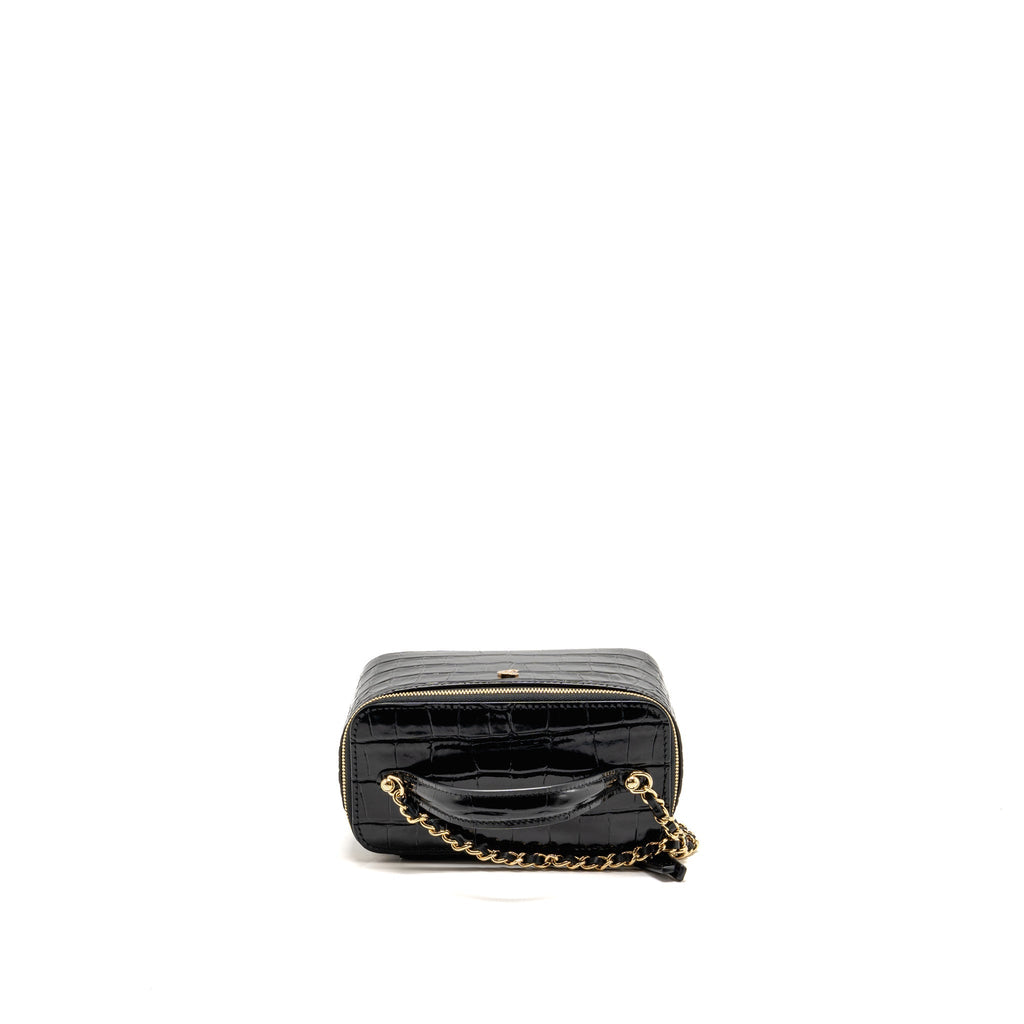 Chanel Top Handle Long Vanity Crocodile Embossed Calfskin Black GHW (Microchip)