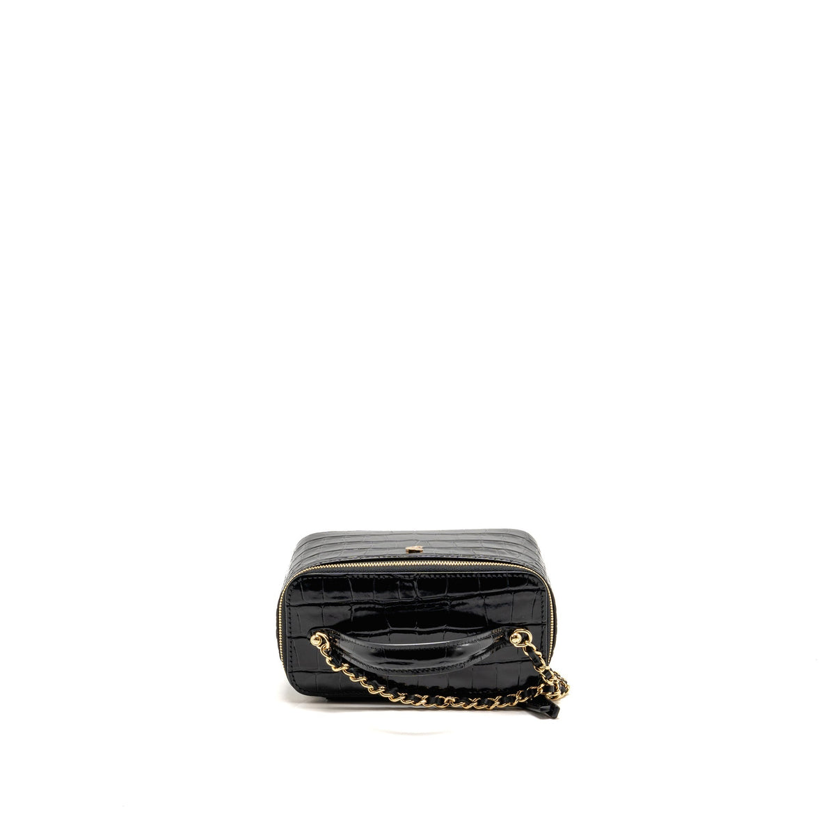 Chanel Top Handle Long Vanity Crocodile Embossed Calfskin Black GHW (Microchip)