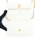 CHANEL PEARL CRUSH WALLET ON CHAIN LAMBSKIN WHITE GHW (MICROCHIP)