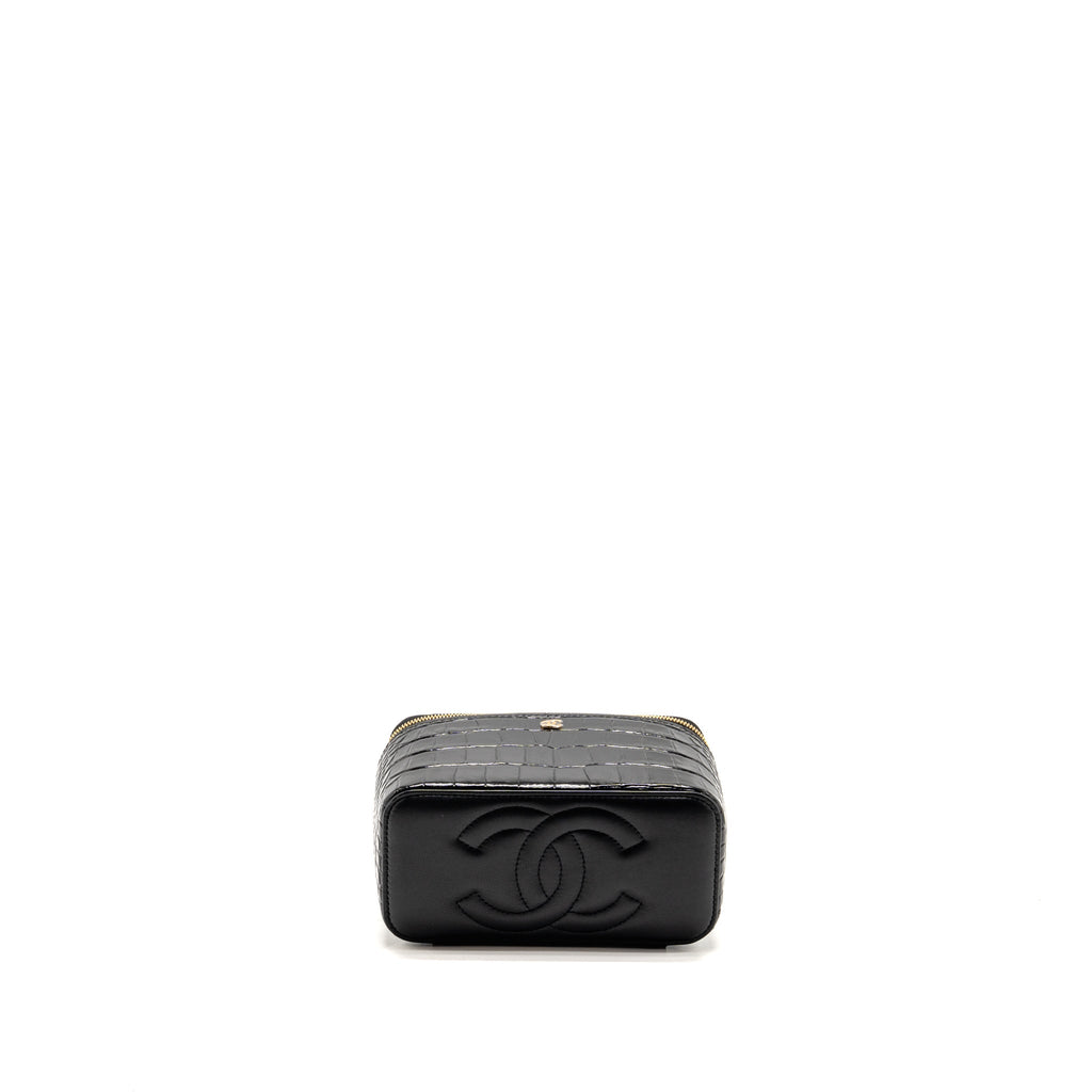 Chanel Top Handle Long Vanity Crocodile Embossed Calfskin Black GHW (Microchip)