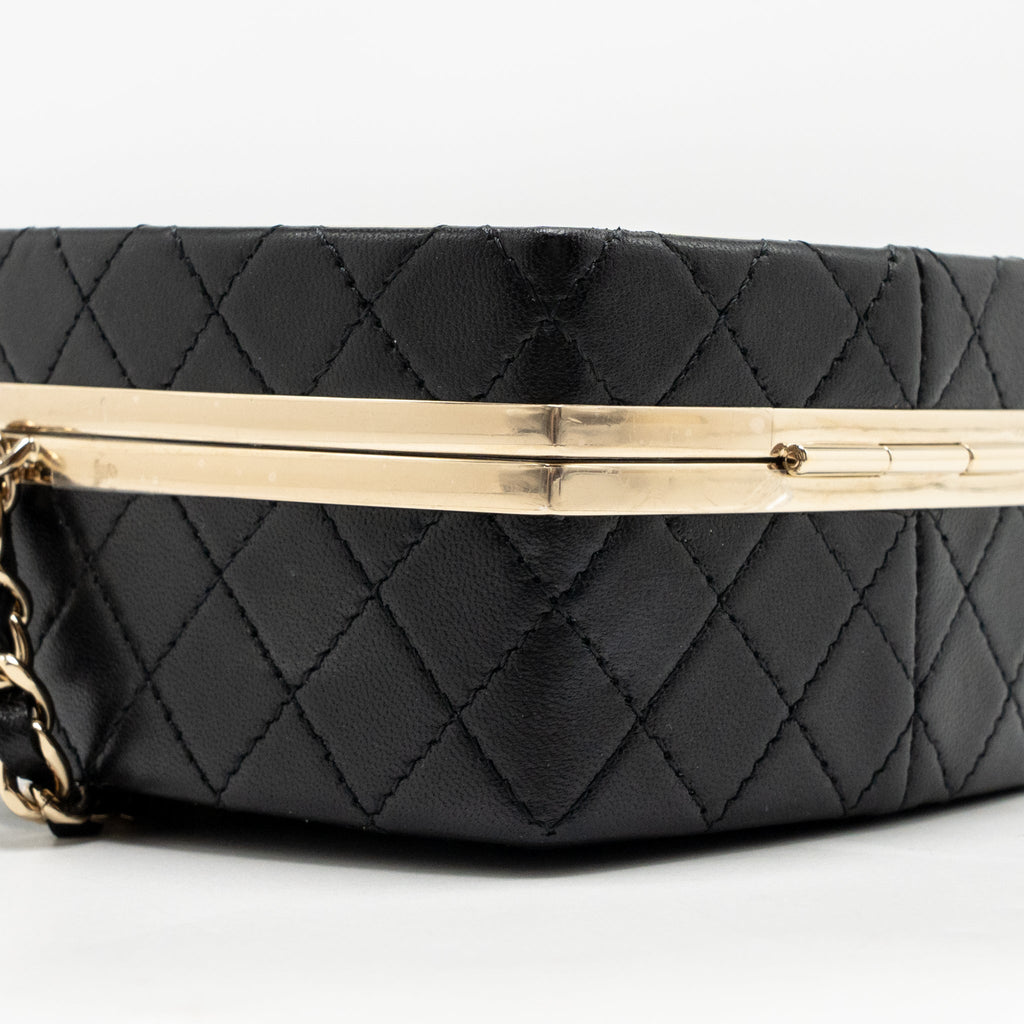 Chanel Mirror Finish Box Clutch with Chain Black Lambskin Black LGHW