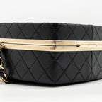 Chanel Mirror Finish Box Clutch with Chain Black Lambskin Black LGHW