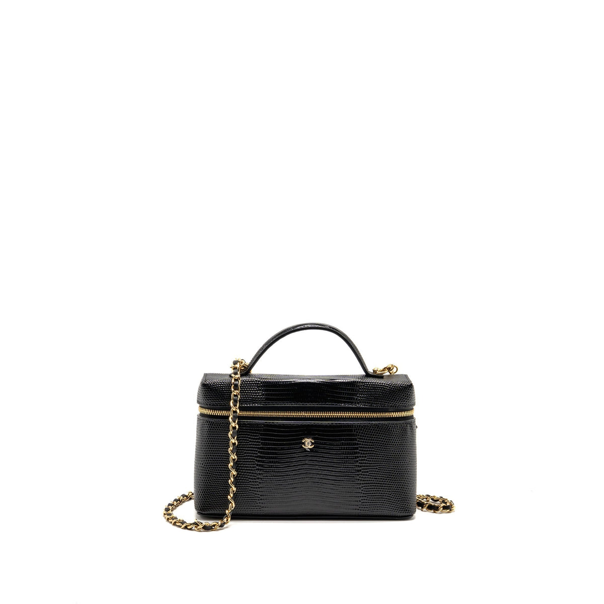 Chanel Vanity with Chain Lizard Embossed Calfskin Black GHW (Microchip)