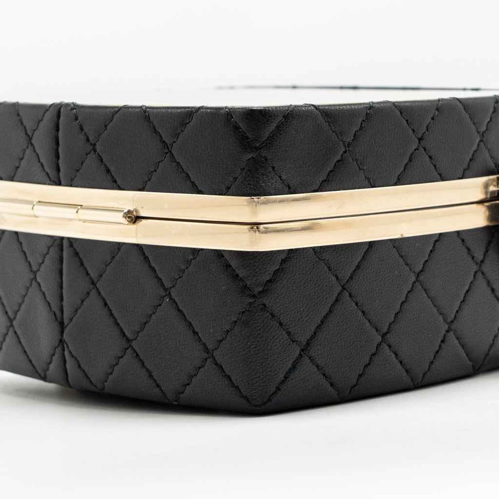 Chanel Mirror Finish Box Clutch with Chain Black Lambskin Black LGHW